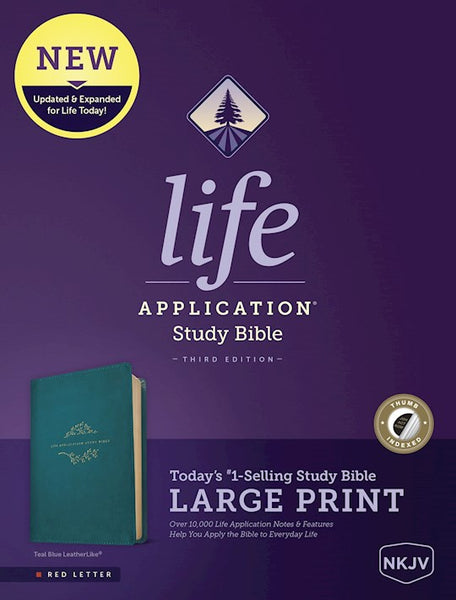 NKJV Life Application Study Bible/Large Print (Third Edition)-Teal Blue LeatherLike Indexed