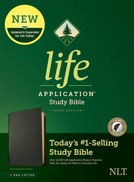 NLT Life Application Study Bible (Third Edition)-RL-Black Genuine Leather Indexed