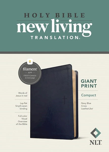 NLT Compact Giant Print Bible, Filament Enabled Edition Navy Blue Cross LeatherLike