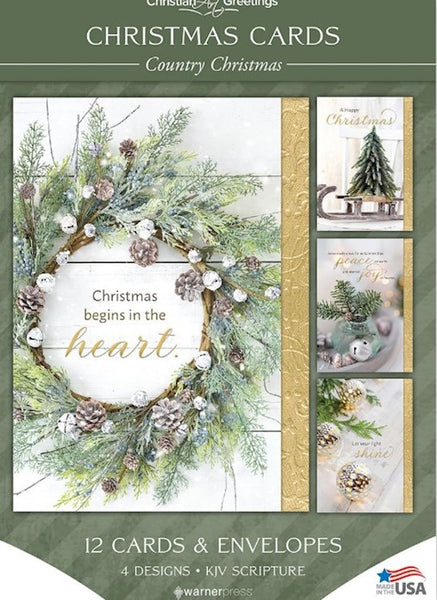 Christmas Cards -Country Christmas  - KJV - Box of 12 - Assorted Boxed Greeting Cards