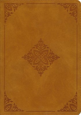 ESV Large Print Bible TruTone Nubuck Caramel, Fleur-de-lis Design