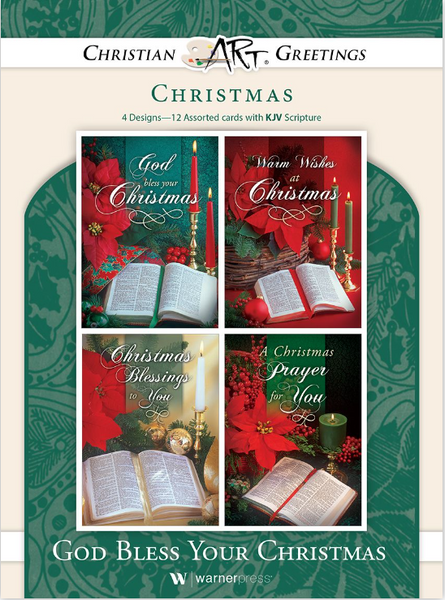 Christmas Cards -God Bless Your Christmas - KJV - Box of 12 - Assorted Boxed Greeting Cards