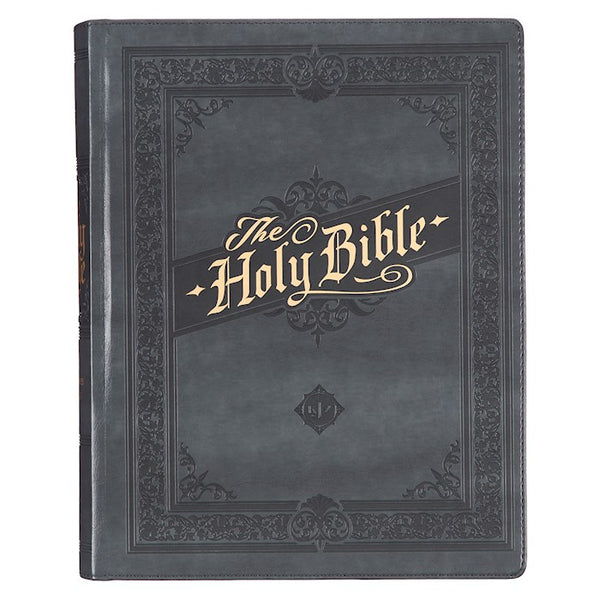 KJV Large Print Note-Taking Bible-Gray Faux Leather Hardcover