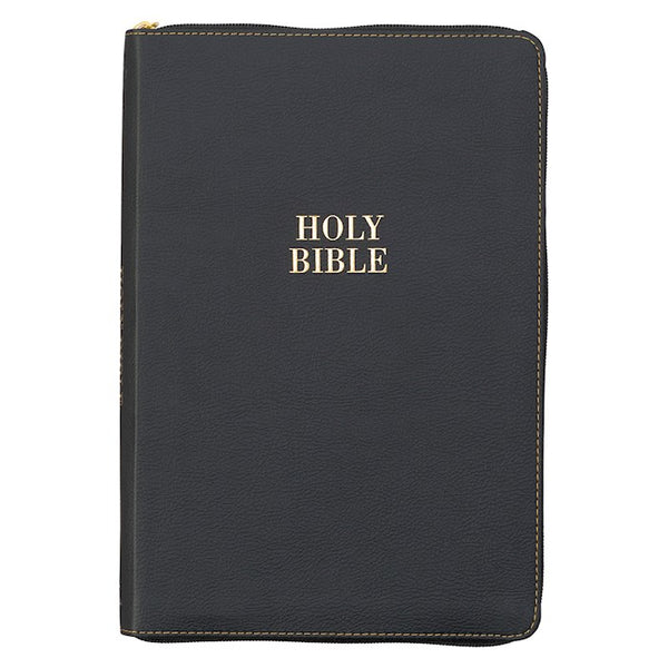 KJV Large Print Thinline Bible Black Leathersoft With Zipper and Thumb Index