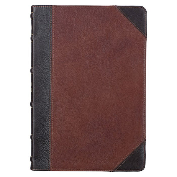 KJV Large Print Thinline Bible Mahogany/ Saddle Tan Genuine Leather Indexed