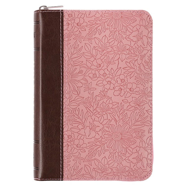 KJV Mini Pocket Bible Pink/ Brown With Zipper Closure