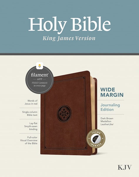 KJV Wide Margin Bible, Filament Enabled-Dark Brown Medallion LeatherLike Indexed