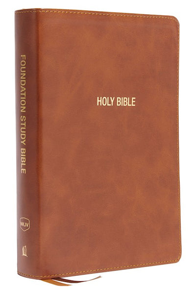 NKJV Foundation Study Bible Large Print Brown Leathersoft Indexed