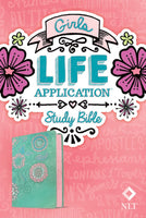 NLT Girls Life Application Study Bible-Teal/Pink Flowers LeatherLike