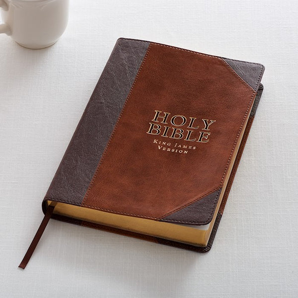 KJV Large Print Thinline Bible-Brown/Tan Portfolio LuxLeather