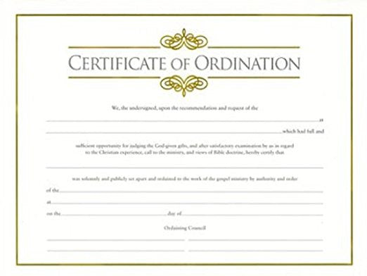 Minister Ordination Certificate (Pack Of 6)