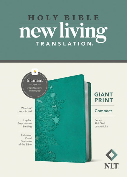NLT Compact Giant Print Bible, Filament Enabled Edition Peony Rich Teal LeatherLike