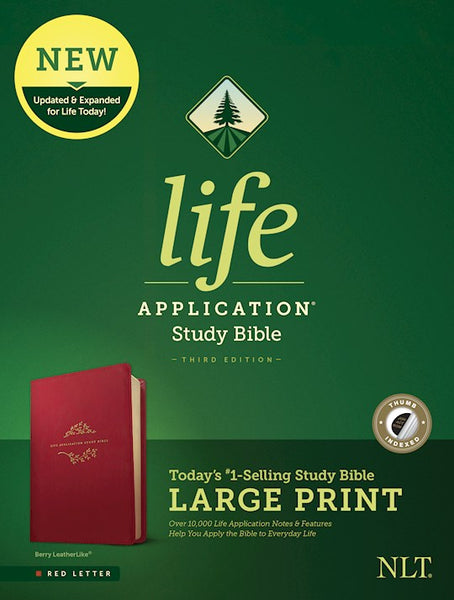 NLT Life Application Study Bible LARGE PRINT Indexed Berry LeatherLike