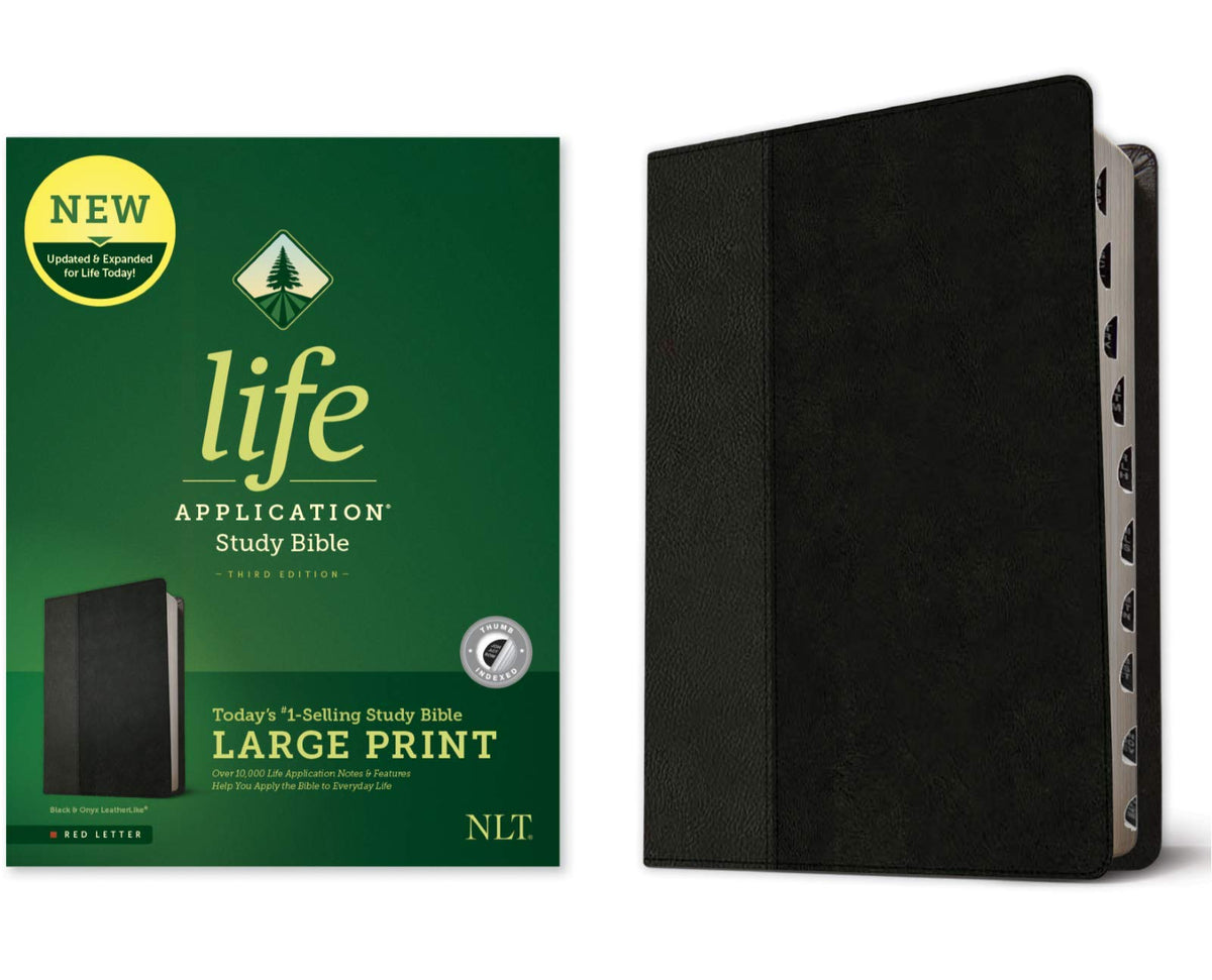 NLT Life Application Bible Large Print Black/Onyx LeatherLike Indexed ...