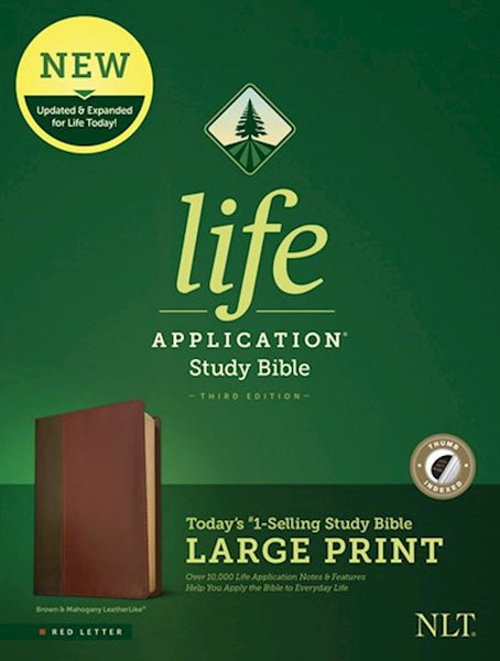 NLT Life Application Bible Large Print Brown & Mahogany LeatherLike Indexed Third Edition