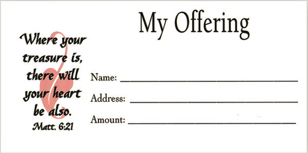 Undated Offering Envelopes Bill-Size- Where Your Treasure Is